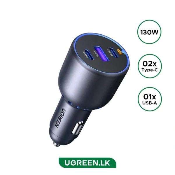 UGREEN 130W Dual Type-C & 1x USB Ports Metal Car Charger - EC705 - 35025 - 1 Year Warranty