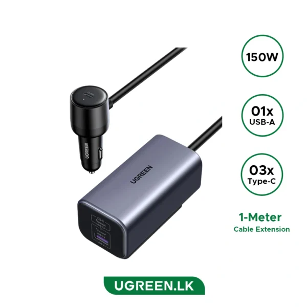 UGREEN 150W 4 Port  GaN 3 x Type-C And 1 x  USB A  Port Car Charger - EC706 - 35571 - 1 Year Warranty