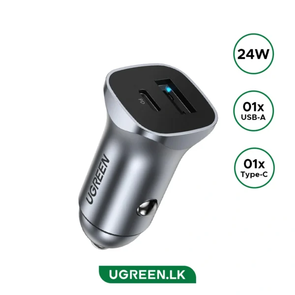 UGREEN 24W Dual Port  Car Charger USB A + TYPE C- CD130 - 30780 - 1 Year Warranty