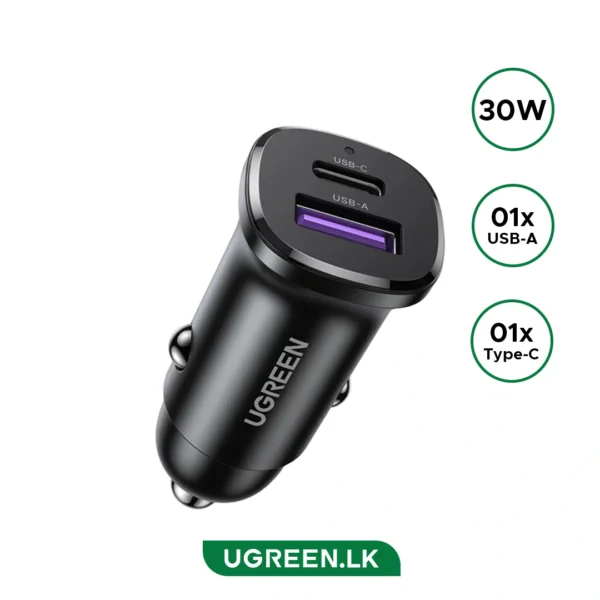 UGREEN 30W Type-C + USB Dual Port Car Charger - EC305 - 25845 - 1 Year Warranty