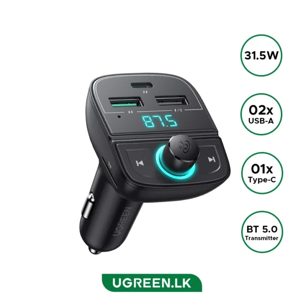 UGREEN 31.5W Car Charger With Bluetooth Car Modulator - CD229 - 80910 - 1 Year Warranty