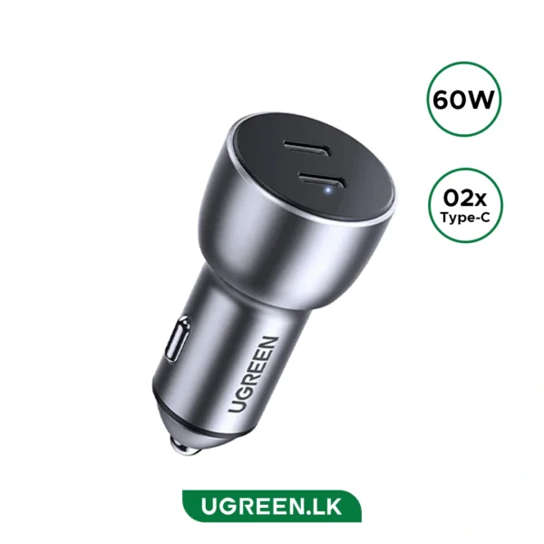 UGREEN 60W Dual Type-C Port PD Fast Car Charger - CD213 - 70594 - 1 Year Warranty