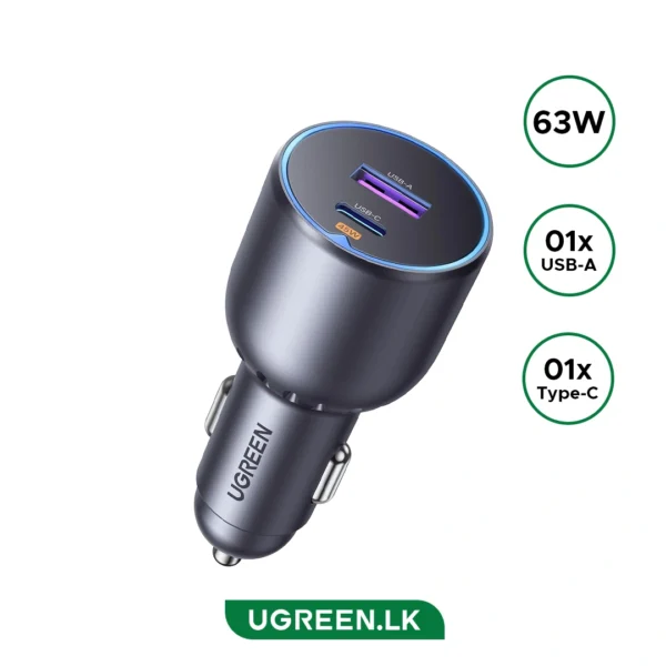 UGREEN 63W Type-C + USB A Fast Car Charger - EC701 - 35023 - 1 Year Warranty
