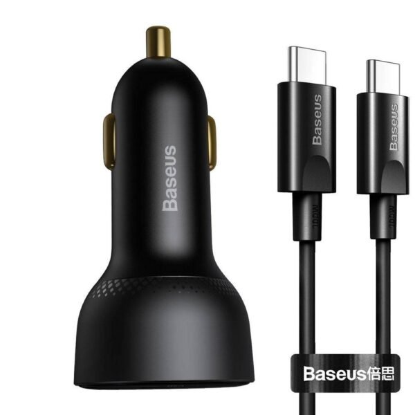 Baseus 100W Superme Digital Display PPS Dual Quick Charger Car Charger With Type-C to Type-C 100W 1m - TZCCZX-01- 1 Year Warranty