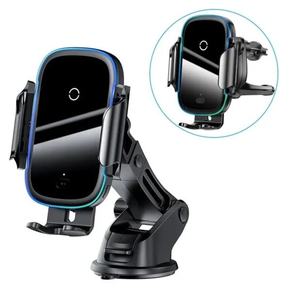 Baseus Light Electric Qi 15W Auto Alignment Wireless Charger 2 in 1 Car Holder  Black - WXHW03-01 - 1 Year Warranty